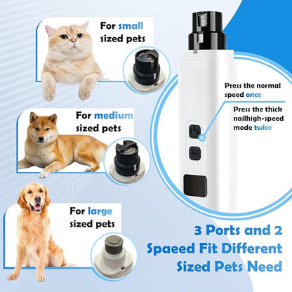 Dog Nail Grinder, Electric Pet Nail Grinder with 2 Speed Digital USB Rechargeable Dog Nail Trimmer Nail Claw Clippers with LED Lighting Quiet Paws Grooming for Large Medium Small Dogs Pet