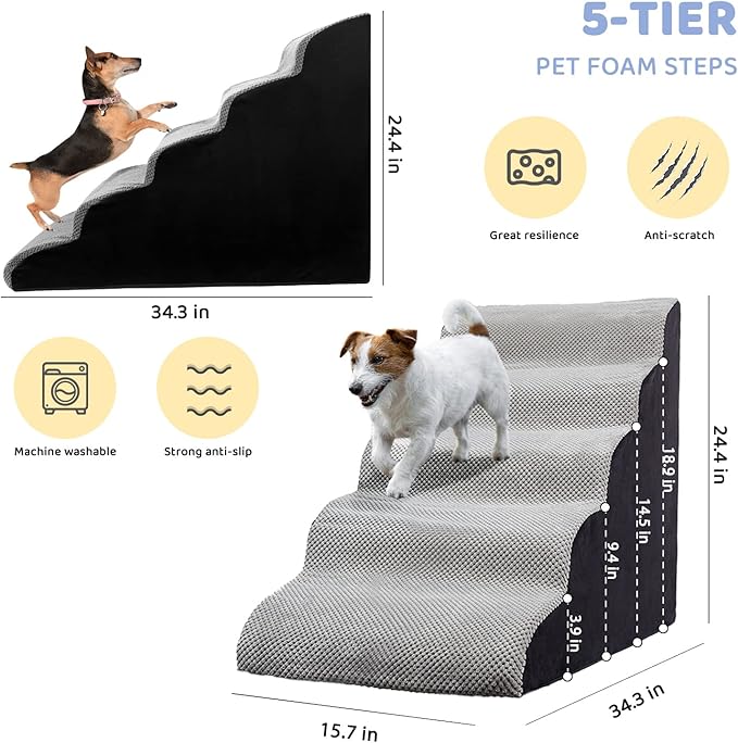 Foam 5 Step Dogs Stairs & Steps Ramps for High Beds 25-30inches, LitaiL 25inch High Pet Stairs/Steps for High Beds, High Density Dog Ramps/Ladders Best for Older Dogs/Cats