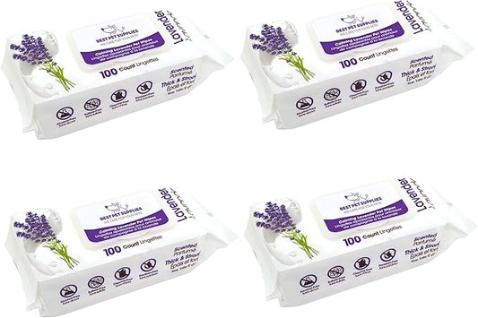 Best Pet Supplies Pet Grooming Wipes for Dogs & Cats,Deodorizer for Coats & Dry, Itchy, or Sensitive Skin, Clean Ears, Paws, Body, & Butt - Calming Lavender, 400 Count