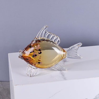 LCCCK Large Hand Blown Glass Fish Figurines, Aquarium Sea Glass Art, Fish Statue Sculpture Modern Coastal Accent - for Beach Knick Knacks, Coffee Tables, Nautical Offices Centerpiece (Gold)
