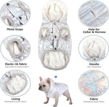 Windproof Waterproof Dog Coat Fleece & Cotton Lined Warm Jacket, Cold Weather Pet Apparel Clothes Vest for Small to Large Dogs (L, Silver)