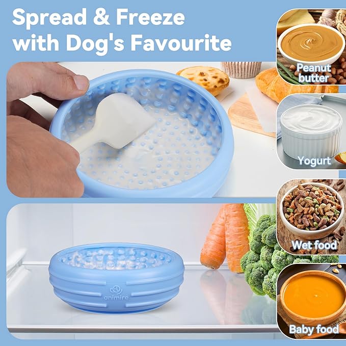 Dog Lick Bowl, Animire Freeze Lick Mat for Dogs, Non-Slip Slow Feeder Licking Bowl Enrichment Treat for Distraction Anxiety Relief, Food Grade Silicone, Dishwasher Safe(Baby Blue,L)