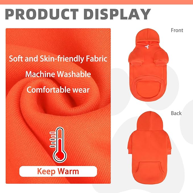 KOOLTAIL Fall Dog Hoodie - Soft & Warm Dog Thanksgiving Sweater with Leash Hole and Pocket, Pet Winter Coat, Cold Weather Clothes Sweatshirt for Small Medium Large Dogs Puppy Cat Boys Girls, Orange S