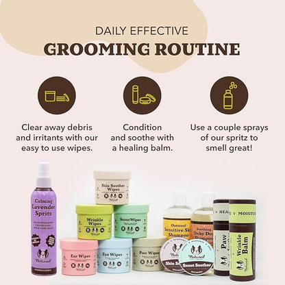 Natural Dog Company Wrinle Balm Bundle, (1) Dog Wrinkle Wipes, 50 Count (1) Travel Balm Stick, Dog Lotion for Dry Itchy Skin, Cleans Wrinkles, Plant Based, Dog Face Wipes