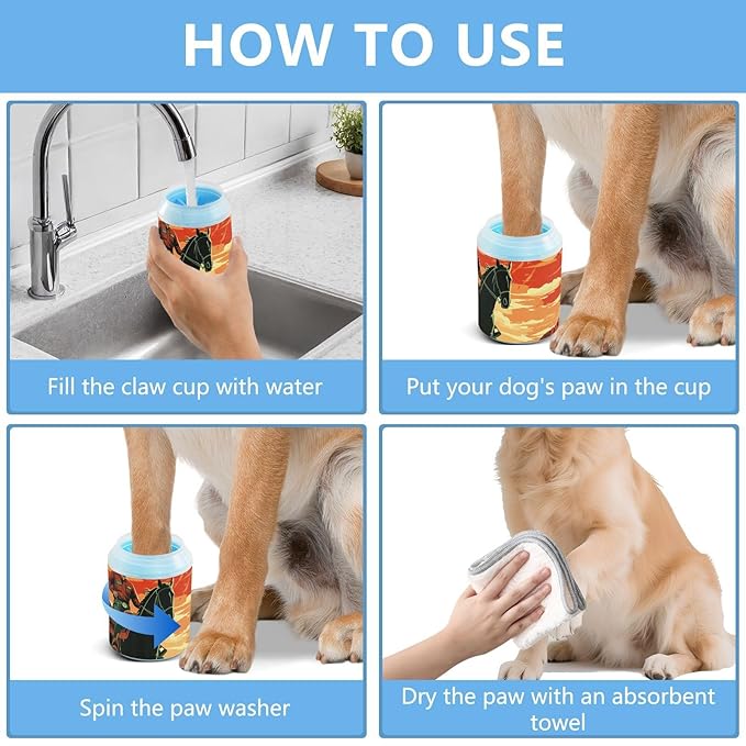 Dog Paw Cleaner Cups for Dogs Pets Foot Washer Paw Scrubber for Medium Small Dogs Cats Cleaning Cup Orange Sky Cowboy Cactus