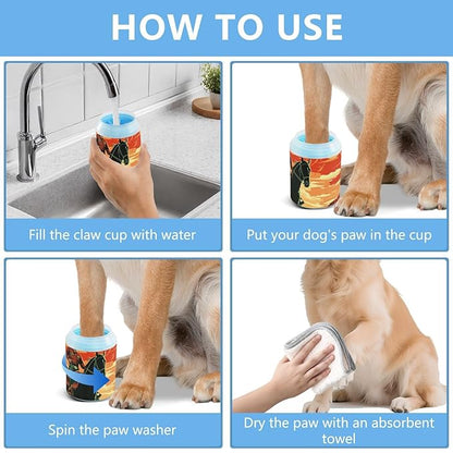 Dog Paw Cleaner Cups for Dogs Pets Foot Washer Paw Scrubber for Medium Small Dogs Cats Cleaning Cup Orange Sky Cowboy Cactus