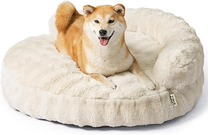 EHEYCIGA Large Dog Bed Sofa – Fluffy Faux Rabbit Fur Pet Couch for Medium and Large Dogs, Washable Removable Cover, Waterproof and Non-Slip, 36 Inch, Cream