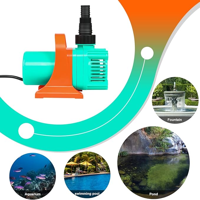 1/3HP Pond Pump, 3300GPH Waterfall Pump with Protective Mesh Filter for Koi Pond Pool Waterfall Fountains Fish Tank and Aquarium…