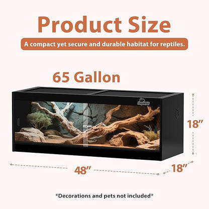 65 Gallon PVC Reptile Enclosure, RepWild 48"x18"x18" Terrarium/Tank with Heavy-Duty Screen Top, Glass Sliding Doors & Lock for Bearded Dragons, Ball Python, Geckos, Lizards