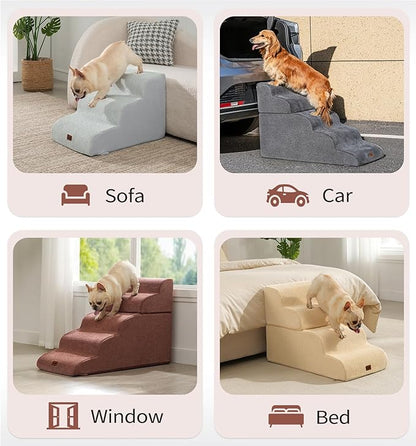 Made4Pets Dog Stairs Ramp for High Bed 22.8" H, 5-Step Pet Stairs for Bed Couch Sofa Climbing, 35D Foam Pet Steps for Small Dogs and Cats, Non-Slip Bottom Dog Steps, Brown