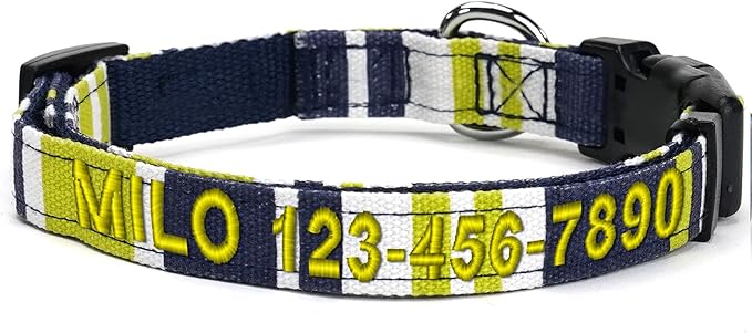 Pawtitas Pet Soft Adjustable Solid Color Puppy Collar Dog Multicolor Personalized Customizable Embroidered Customize w Name & Phone Number Green White Blue Extra Small Customized X-Small (Pack of 1)