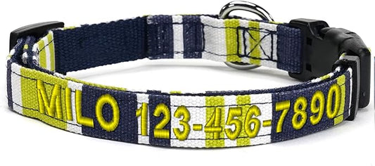 Pawtitas Pet Soft Adjustable Solid Color Puppy Collar Dog Multicolor Personalized Customizable Embroidered Customize w Name & Phone Number Green White Blue Extra Small Customized X-Small (Pack of 1)