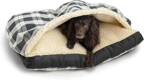 Snoozer Rectangle Cozy Cave Dog Bed - Indoor Dog Bed with Cover Cave, Covered Calming Burrow for Large Sized Pets with Blanket Attached, Enclosed, Washable Cover - XL, Barkley Black Diamond