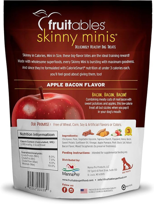 Fruitables Dog Treats, Apple Bacon Flavored | Low Calorie | Training Treats | Wheat-Free | 5oz Pack of 4