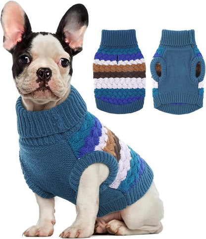 Kuoser Dog Sweater, Thermal Dog Sweaters for Medium Dogs Girl Boy, Puppy Christmas Sweater Thrtleneck Knitwear, Cozy Sweaters for Dogs, Thanksgiving Pet Outfit Warm Clothes for Fall Winter, Blue M