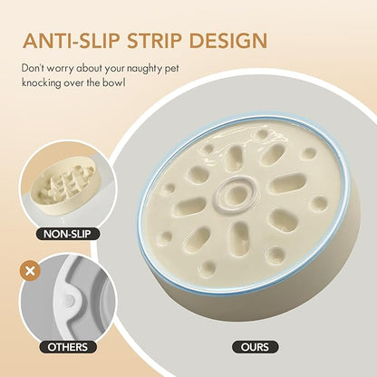 Ceramic 3.2 Cup Dog Raised Slow Feeder Set, Elevated Bowl with Wooden Stand for Large Dog, 9.5inch Slow Feeder Dish for Fast Easters, Anti-Gulping(Beige, Single Bowl+ Stand)