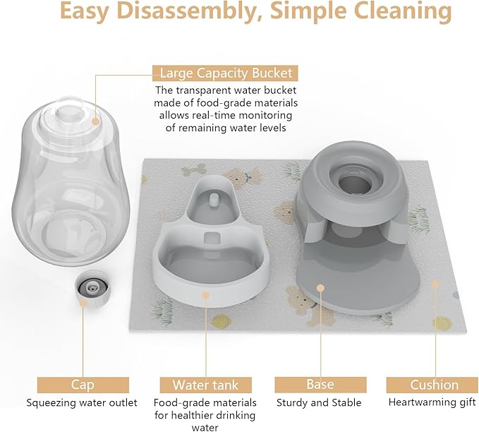 STALTWO 1.58 Gallon Automatic Dog Water Bowl Dispenser - Staltwo Premium Pet Water Dispenser with Non-Slip Mat, Large Capacity Water Feeder for Cats and Dogs, BPA-Free, 1.58 Gallon Grey