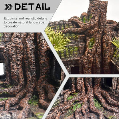 PTFJZ Aquarium Decorations Large Fish Tank Ornament Reptile House Shelter Decor Aquarium Hides with Betta Cave Temple Ruins Tree House Aquarium Landscape Decoration