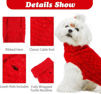 Turtleneck Small Dog Sweaters - Classic Cable Knitwear Winter Coat for Small Medium Dogs Male Female Puppy Dog Cold Weather Clothes Girls Boys, Red, S