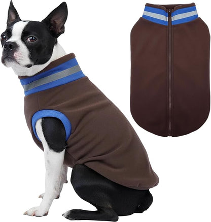 Winter Warm Turtleneck Fleece Vest Dog Sweater, Soft & Snug-Fit Puppy Coat for Medium Dogs with Back-Zipper, Thermal Doggie Vests Sweatshirt, Lightweight Pet Clothes for French Bulldog Girl (Brown, M)