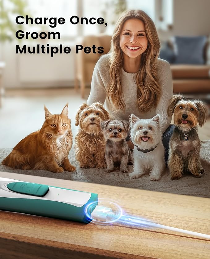 oneisall Low Noise Dog Paw Trimmer with LED Light, Paw Trimmer for Dogs 0.8inch/20mm Widen Blade, 35dB Cordless Electric Pet Paw Grooming Clippers for Paws, Ears, Face, Rump (Green)