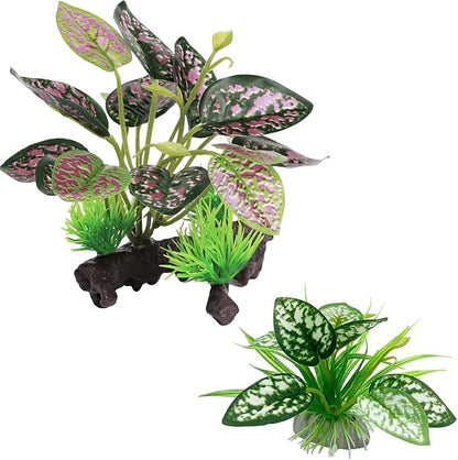 Moonorange Reptile Artificial Plants, Terrarium Plants Decorations Supplies, Aquarium Fish Tank Plant, Amphibian Habitat Hideout Tank Accessories (M Set-2pcs/A)