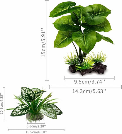 Moonorange Reptile Artificial Plants, Terrarium Plants Decorations Supplies, Aquarium Fish Tank Plant, Amphibian Habitat Hideout Tank Accessories (M Set-2pcs/D)