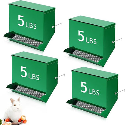 Maxcheck 4 Pcs Rabbit Feeder for Cages Small Animal Food Dispenser with Lid Metal Rabbit Feeders Outside for Guinea Pig(11.8 Inches,Green)