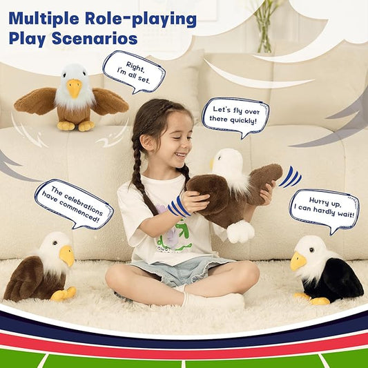 Tezituor 4 Pcs Bald Eagle Plush Toys – 7" Cuddly Eagle Stuffed Animals for Party Favor, Perfect Collectible Gift for Kids & Patriotic Enthusiasts