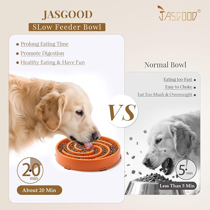 JASGOOD Slow Feeder Dog Bowl - Anti-Gulping, Prevents Bloat & Choking, Healthy Design for Large & Medium Dogs