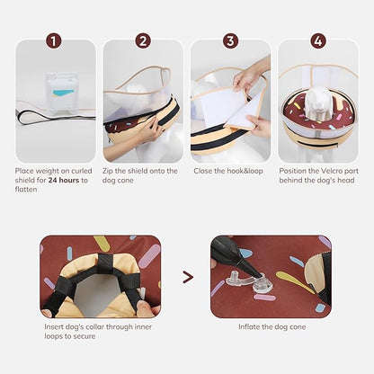 Raised Inflatable Dog Cone After Surgery - Adjustable Recovery Donut Collar with Neck Strap and Removable Anti-Licking Shield - Soft Dog Cone Alternative for Small Medium Large Dogs (DonutBrown,XXL)