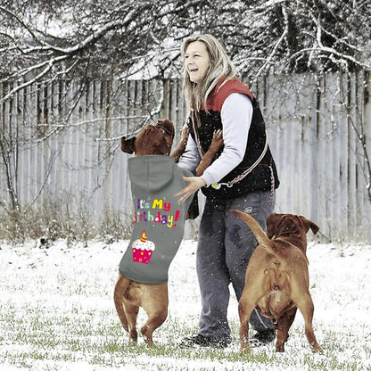 GreenJoy Dog Sweater Dog Hoodie Cold Weather Coat Hooded Sweatshirt for Puppies,Cats, Small Medium Large Dogs (Grey(It's My Birthday), X-Large)