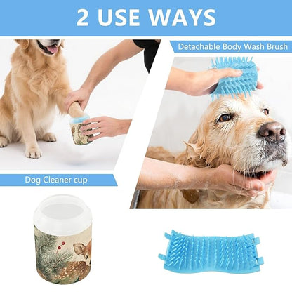 Dog Paw Cleaner Mudbuster Dog Foot Washer for Small Medium Large Dogs Cats Premium Pet Supplies Christmas Deer Owl Pinecorns Beige