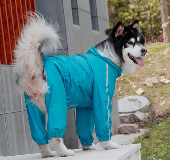 Dog Raincoat, 4 Legs Large Dog Rain Jacket with Reflective Stripe,Dog Hooded Waterproof Raincoats for Big Dogs,Large Breeds Dogs Rain Jackets with Legs,Tail(Blue,9XL)