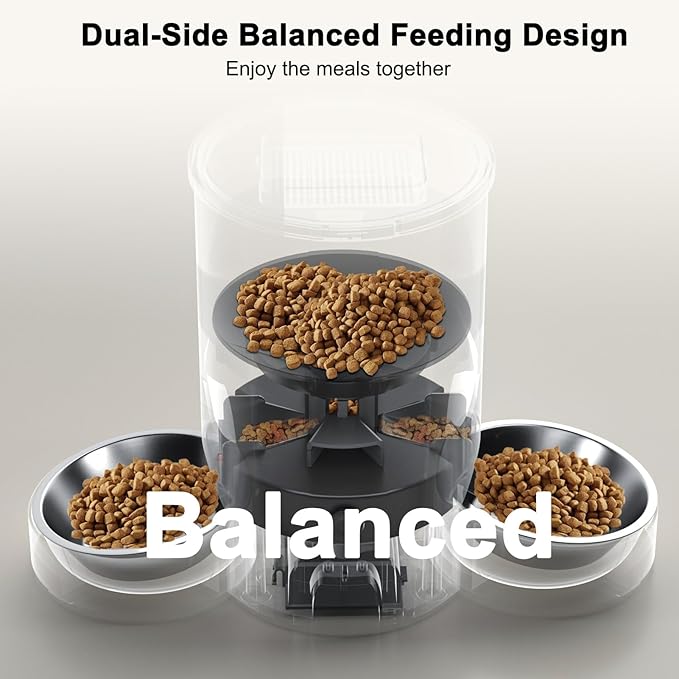Automatic Cat Feeder for 2 Cats, 3L Food Dispenser SURDY Auto Cat Feeder with 2 Stainless Bowls (Black, 3L)