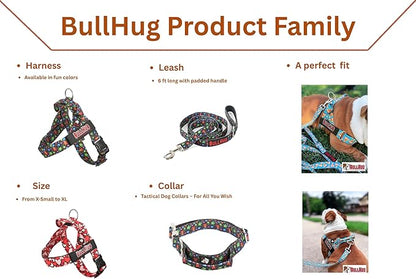 BULLHUG Adjustable Dog Harness– No Pull, No Choke – for English Bulldogs, French Bulldogs, Pugs & Broad-Chested Breeds – Easy, Safe Walks (Silver, Medium)