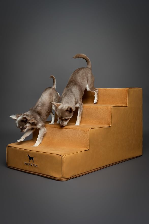 Noah & Paw Dog Stairs, Dog Ramp for Bed (17" Extra Wide) Pet Stairs for High Bed, Design to Fit Small and Large Breeds, Durable 4 Pet Steps for Couch (35 Foam Density) Leather Collection