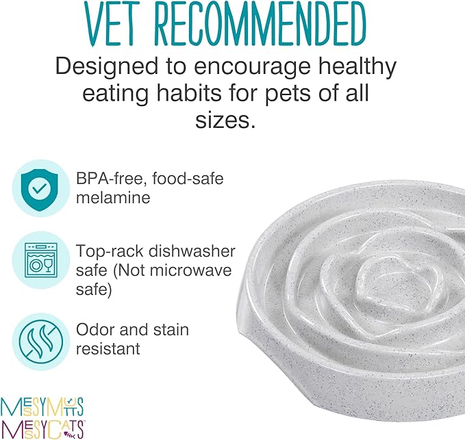 Messy Mutts and Cats Interactive Slow Feeder | Speckled Grey (1.75 Cup) | 8” Round Durable Puzzle Slow Feeder for Dogs/Cats | Enrichment Food Dish for Slow Eating, Bloating