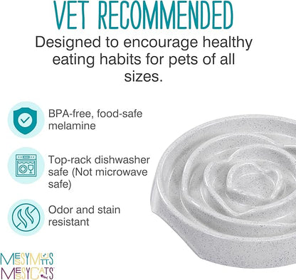 Messy Mutts and Cats Interactive Slow Feeder | Speckled Grey (1.75 Cup) | 8” Round Durable Puzzle Slow Feeder for Dogs/Cats | Enrichment Food Dish for Slow Eating, Bloating