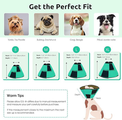 Queenmore Dog Cone, Soft Dog Cones for Large Dogs, Dogs Cone Collar After Surgery for Neutering, Breathable Pet Cone, Adjustable E-Collar Alternative to Stop Licking, Green XL