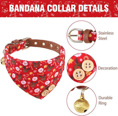 KOOLTAIL Christmas Small Dog Collar and Leash Set with Bowtie and Bells-Puppy Collar Leash for Female with Matching Pattern, Soft Leather Tangle Free Leashes for Small Dogs Boys Girls Red