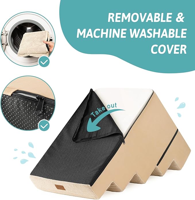 Dog Stairs for Small Dogs, 5 Tier Removable Wider Pet Stairs for Couch and Bed, 23.6" H Non-Slip Dog Steps for Puppies and Old Cats with Support Board, 19.7x29.5x23.6 inch, Beige