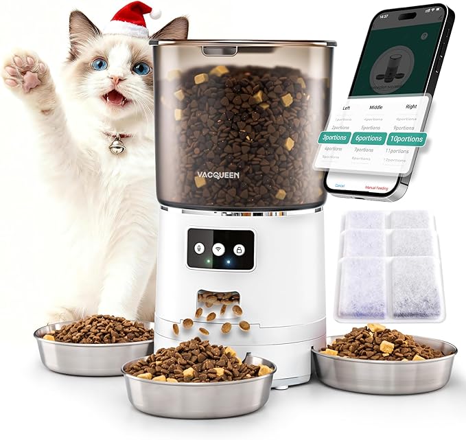 Automatic Cat Feeder for 3 Cats, 6L/25 Cup Cat Food Dispenser with Strong Anti-Jam System, Dual-Effect Desiccant, Smart WiFi App Control Pet Feeder, Automatic Dog Feeder for Cats and Small Dog