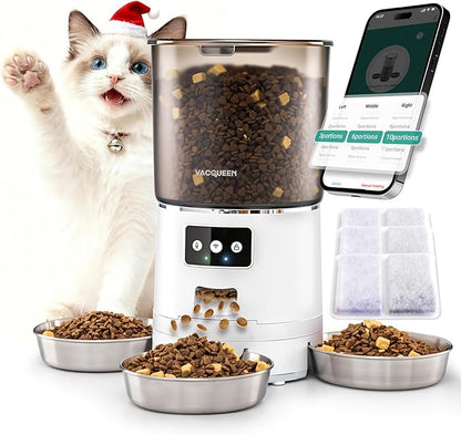 Automatic Cat Feeder for 3 Cats, 6L/25 Cup Cat Food Dispenser with Strong Anti-Jam System, Dual-Effect Desiccant, Smart WiFi App Control Pet Feeder, Automatic Dog Feeder for Cats and Small Dog