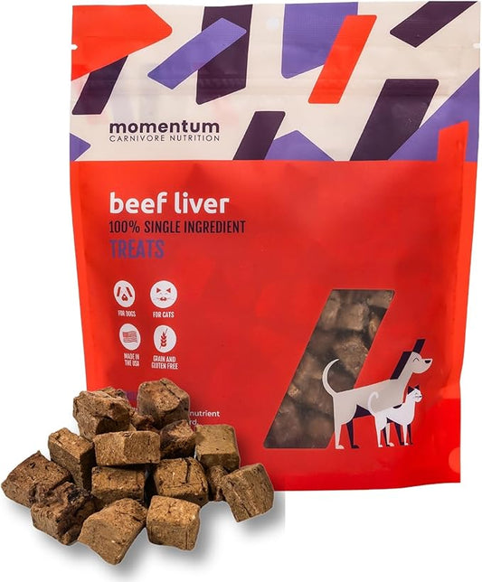Momentum Carnivore Nutrition Freeze-Dried Beef Liver Dog Treats & Cat Treats – Single-Ingredient, High-Protein, Grain-Free, Nutrient-Rich – Made in USA – 4 oz Bag