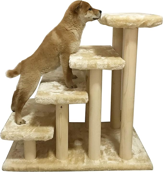 Cowboy Wooden pet Stairs 4-Step pet Ladder cat Dog Easy Stairs with Detachable Carpet for high Bed and Couch (White)
