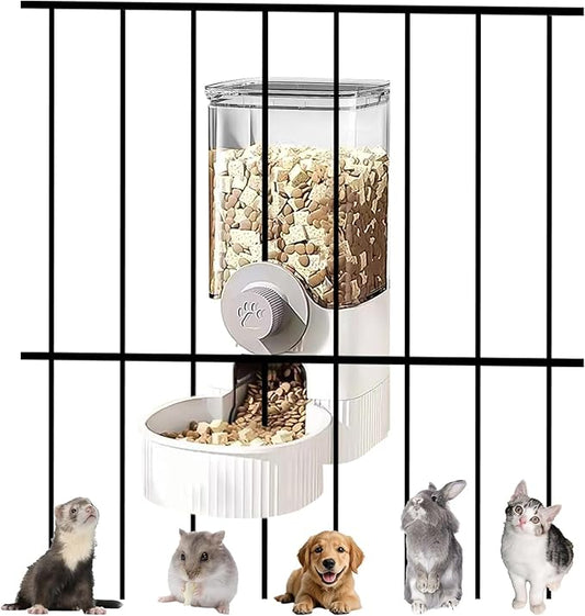 Auto Gravity Food Dispenser for Cage Hanging, 41OZ Capacity Hanging Automatic Pet Cage Feeder, Food Bowl for Cats Dogs Rabbit Ferret Chinchilla Bird Hedgehog Guinea Pig (White)
