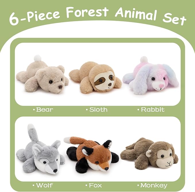 Tezituor 6 Pcs Stuffed Animals Bulk, 7 Inch Small Stuffed Woodland Plush Bulk, Cute Plushies Toy Gift for Kids Party Favor