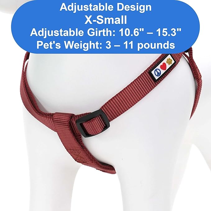 Pawtitas Personalized Dog & Puppy Harness Extra Small Marsala Custom ID Tag Adjustable No Pull Vest