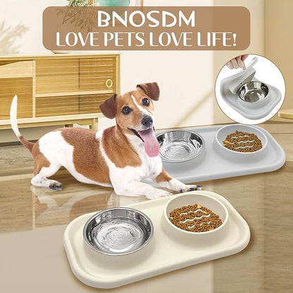 BNOSDM Slow Feeder Dog Cat Bowls, Stainless Steel with Silicone Mat Dog Food and Water Bowls Set, Pet Feeder to Slow Down Eating for Cats, Small Dog